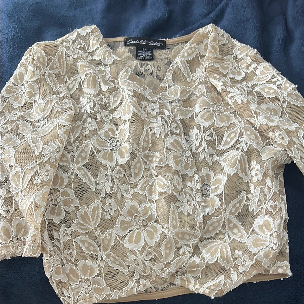 Casual Corner Tan Cream Asymmetrical Wrap Blouse